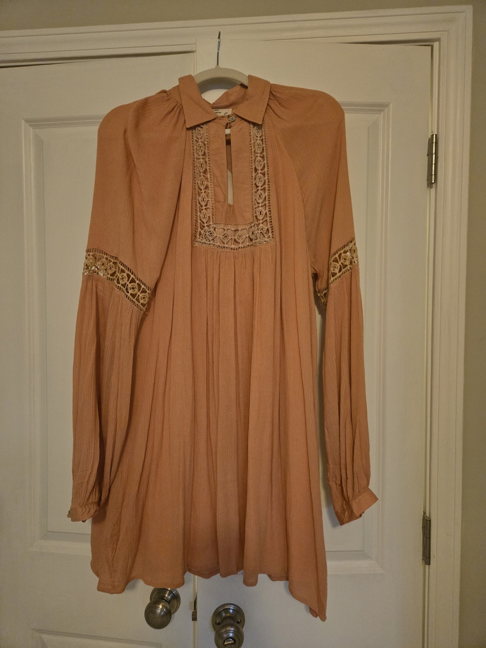 🍑Peach Long Sleeve Lace-Trim Tunic Dress🍑